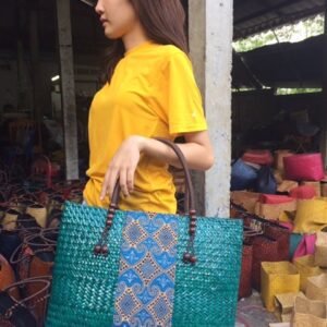Blue bamboo handbag wholesale with Thai definition design