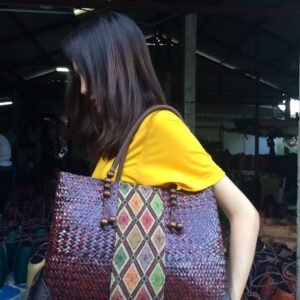 Wholesale dark brown bamboo handbag with Thai definition design
