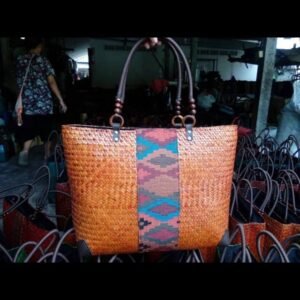 Brown bamboo handbag wholesale with Thai definition pattern