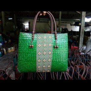 Green bamboo handbag wholesale with Thai definition pattern