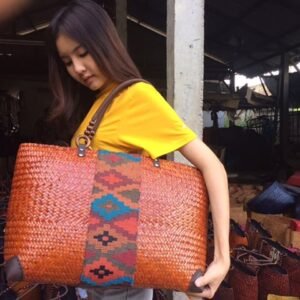 Orange bamboo handbag wholesale with Thai definition pattern