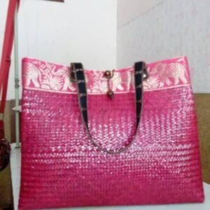 Wholesale pink bamboo handbag with Thai definition design