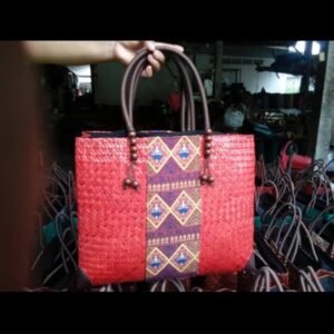 Red bamboo handbag wholesale with Thai definition pattern