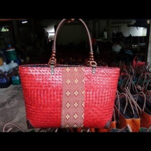 Red bamboo handbag wholesale with Thai definition pattern