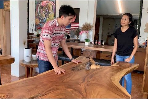 A Look Inside a Monkey Pod Wood Slab Table Collection for Wholesale